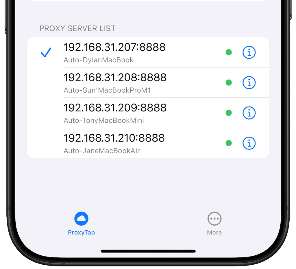 ProxyTap automatic proxy detection feature scanning local network for proxy services