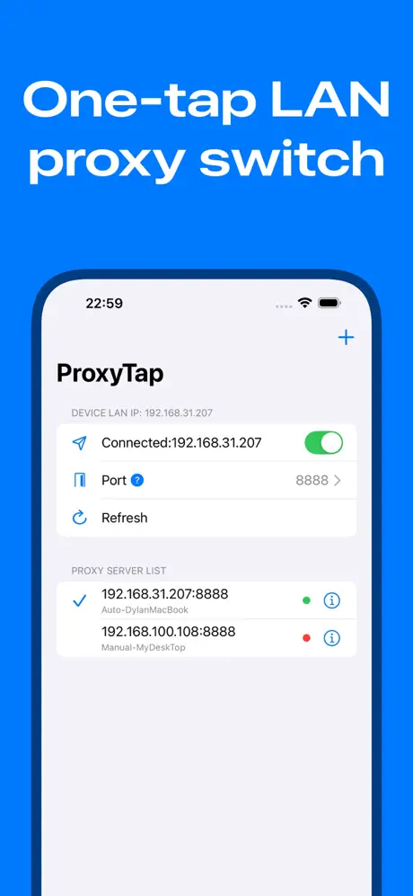 ProxyTap widget configuration screen for iPhone home screen quick proxy switching
