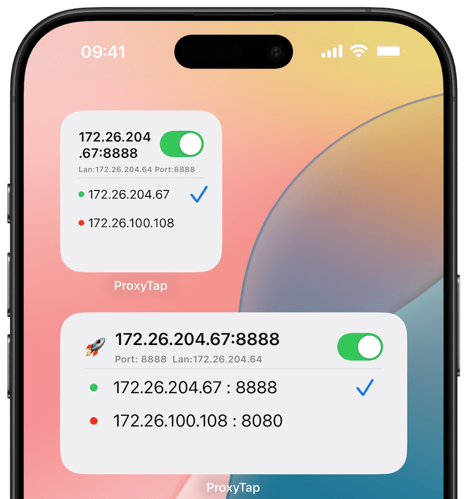 ProxyTap iPhone home screen widget for quick proxy switching without opening the app